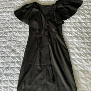 Black Halo ruffle cape mini dress